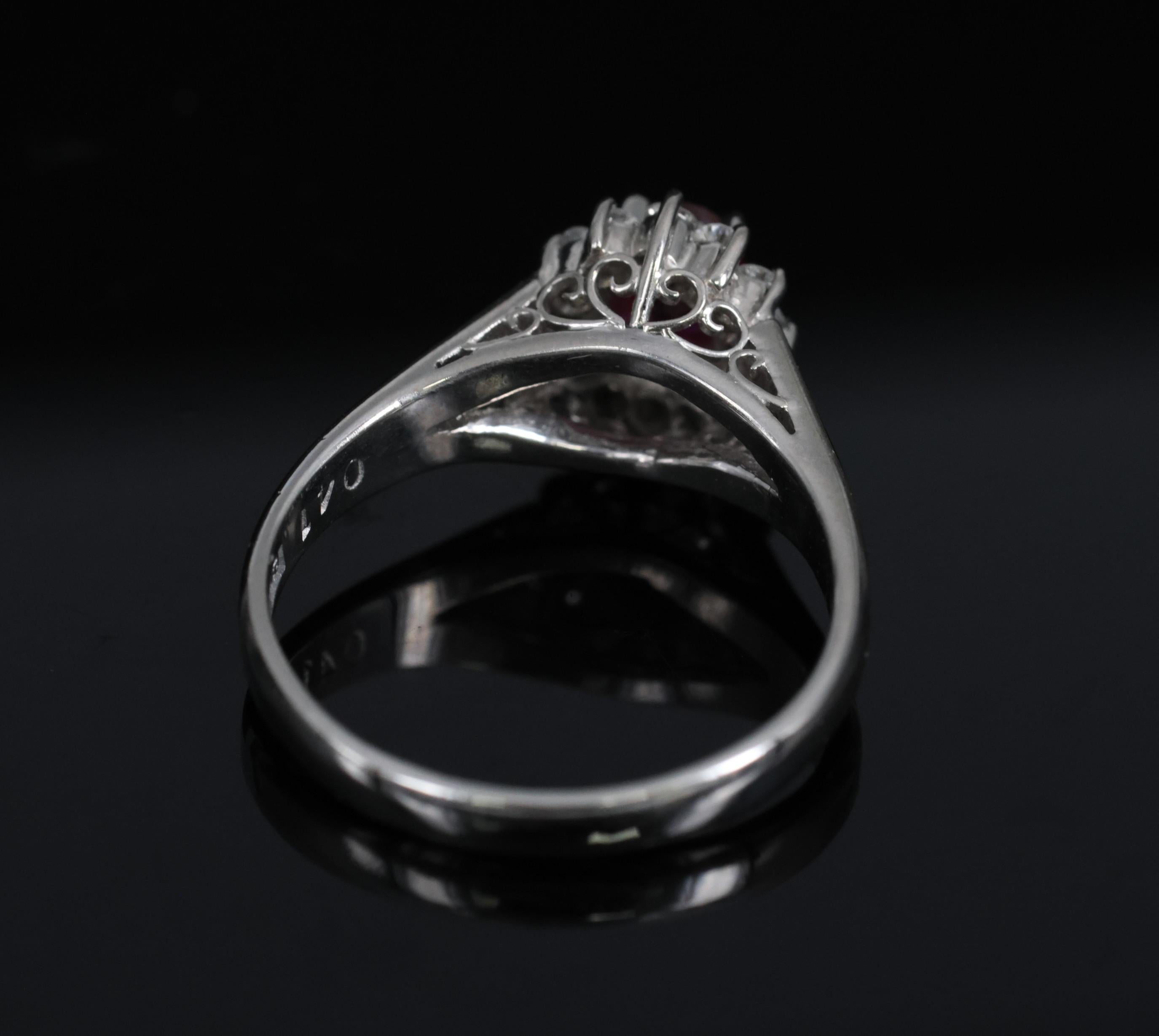Vintage 0.41ct Ruby & 0.19ct Diamond Platinum Cocktail Halo Ring Size 5.25