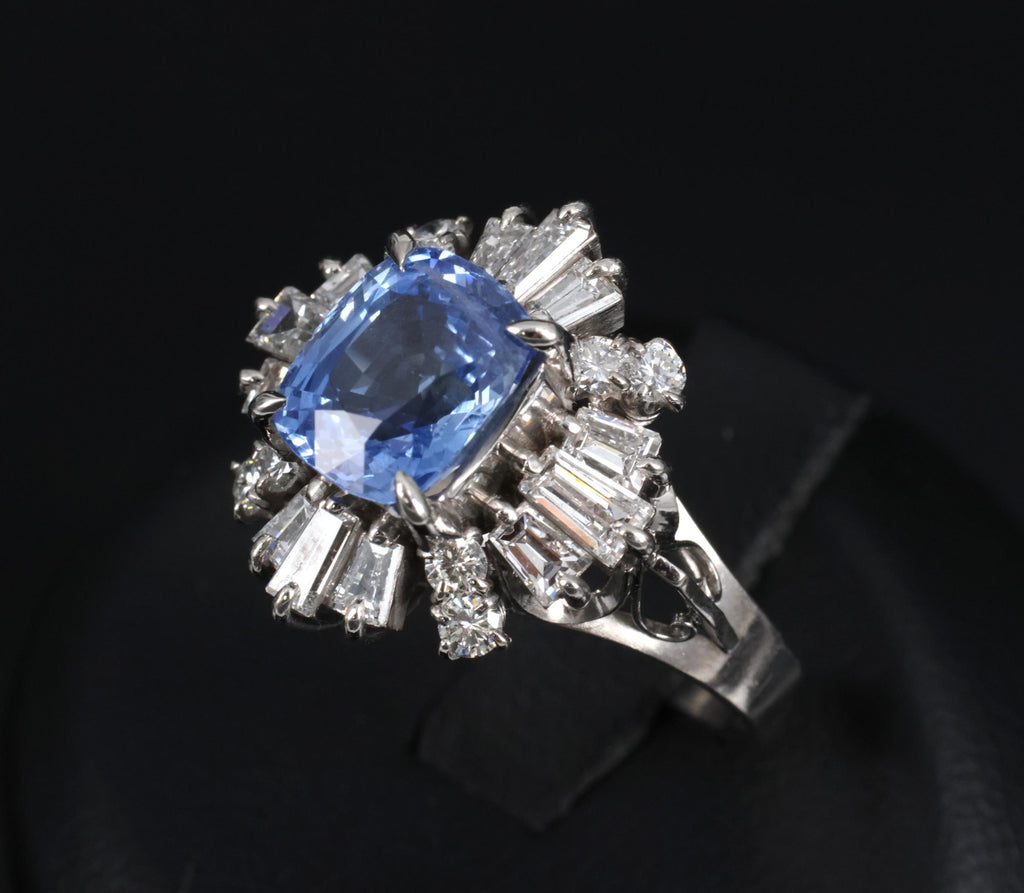 2.90ct GIA Ceylon No Heat Blue Sapphire & 1.33ct Diamond Platinum Ring Size 7.25