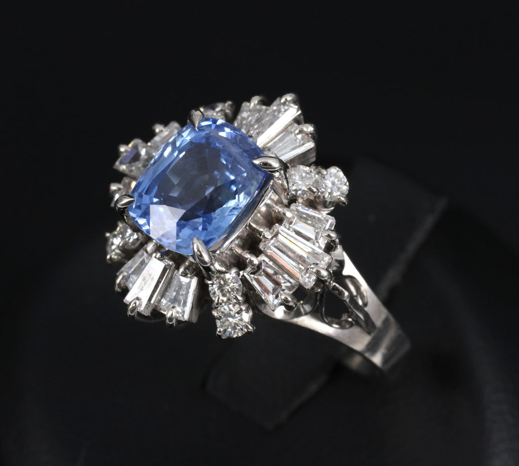 2.90ct GIA Ceylon No Heat Blue Sapphire & 1.33ct Diamond Platinum Ring Size 7.25