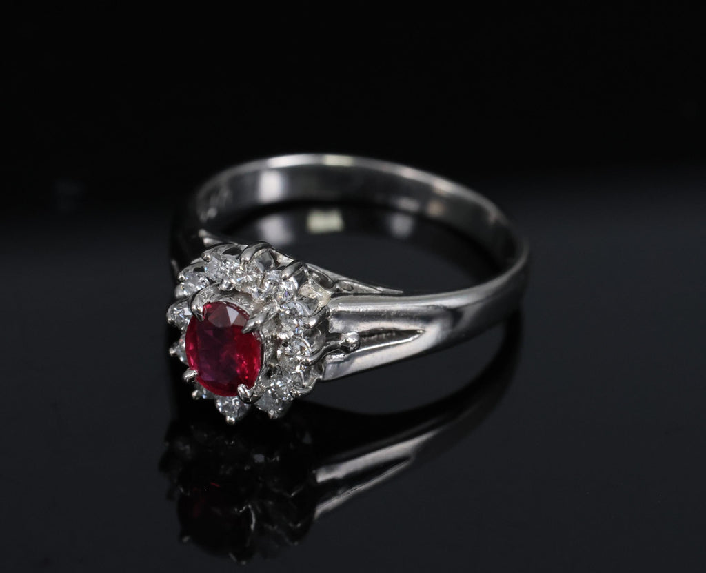 Vintage 0.41ct Ruby & 0.19ct Diamond Platinum Cocktail Halo Ring Size 5.25