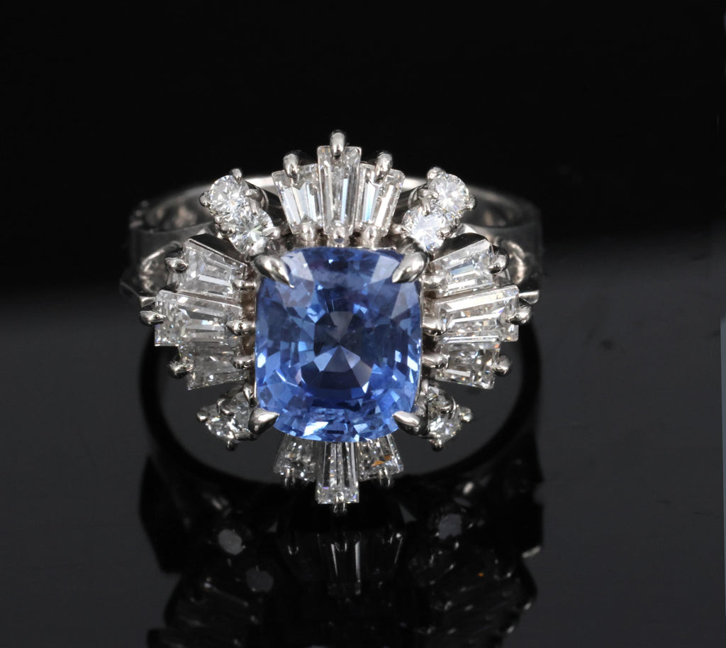 2.90ct GIA Ceylon No Heat Blue Sapphire & 1.33ct Diamond Platinum Ring Size 7.25