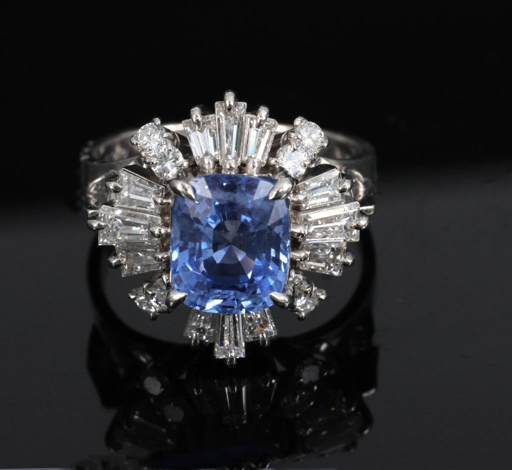 2.90ct GIA Ceylon No Heat Blue Sapphire & 1.33ct Diamond Platinum Ring Size 7.25