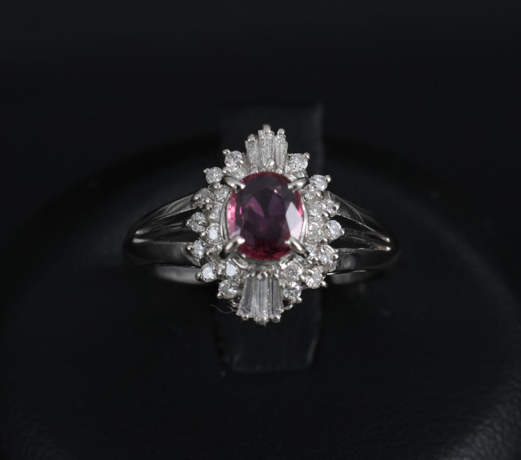 Vintage 0.75ct Ruby & 0.30ct Diamond Platinum Cocktail Cluster Ring Size 5.25