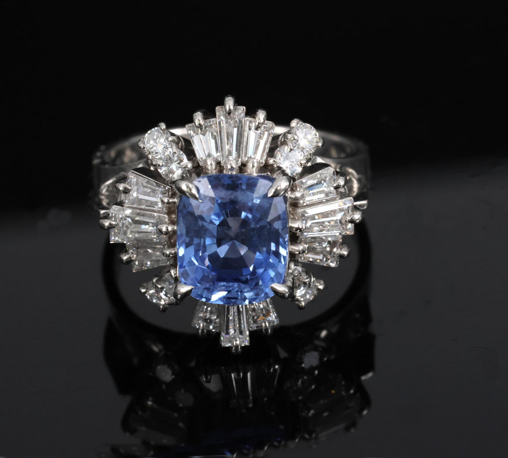 2.90ct GIA Ceylon No Heat Blue Sapphire & 1.33ct Diamond Platinum Ring Size 7.25