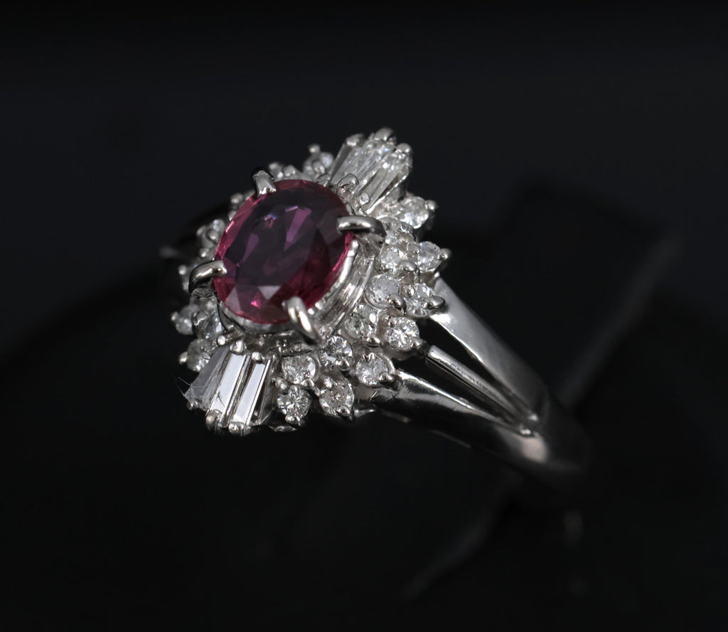 Vintage 0.75ct Ruby & 0.30ct Diamond Platinum Cocktail Cluster Ring Size 5.25