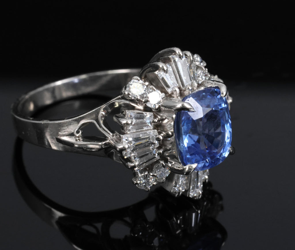 2.90ct GIA Ceylon No Heat Blue Sapphire & 1.33ct Diamond Platinum Ring Size 7.25