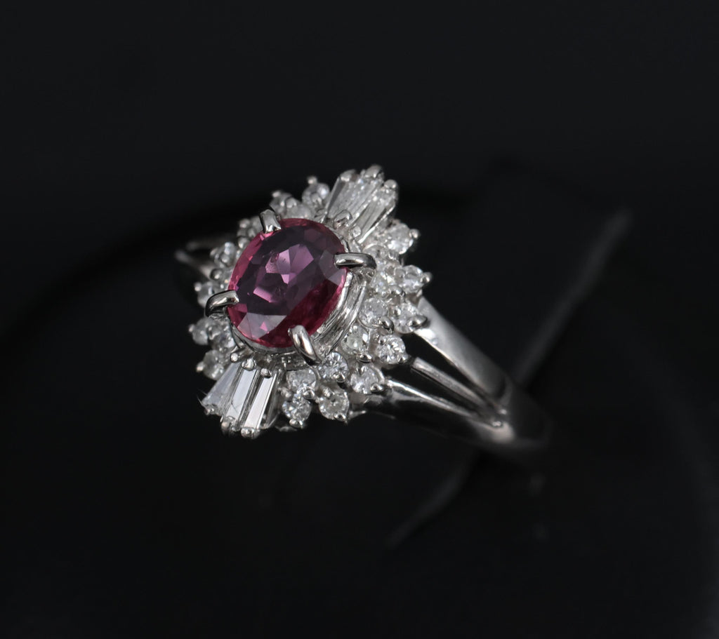 Vintage 0.75ct Ruby & 0.30ct Diamond Platinum Cocktail Cluster Ring Size 5.25