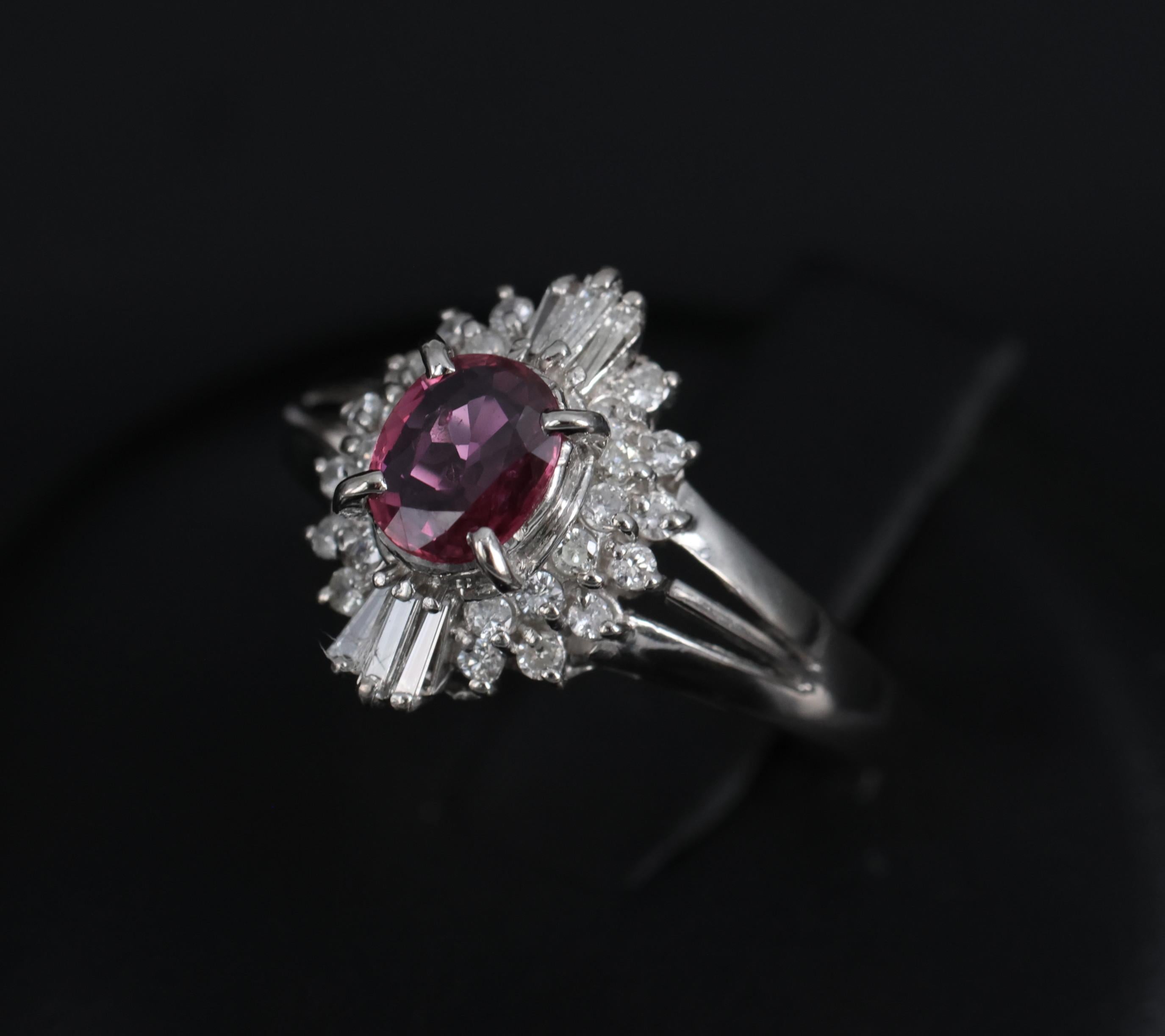 Vintage 0.75ct Ruby & 0.30ct Diamond Platinum Cocktail Cluster Ring Size 5.25