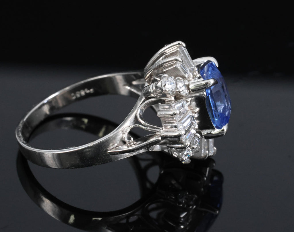 2.90ct GIA Ceylon No Heat Blue Sapphire & 1.33ct Diamond Platinum Ring Size 7.25