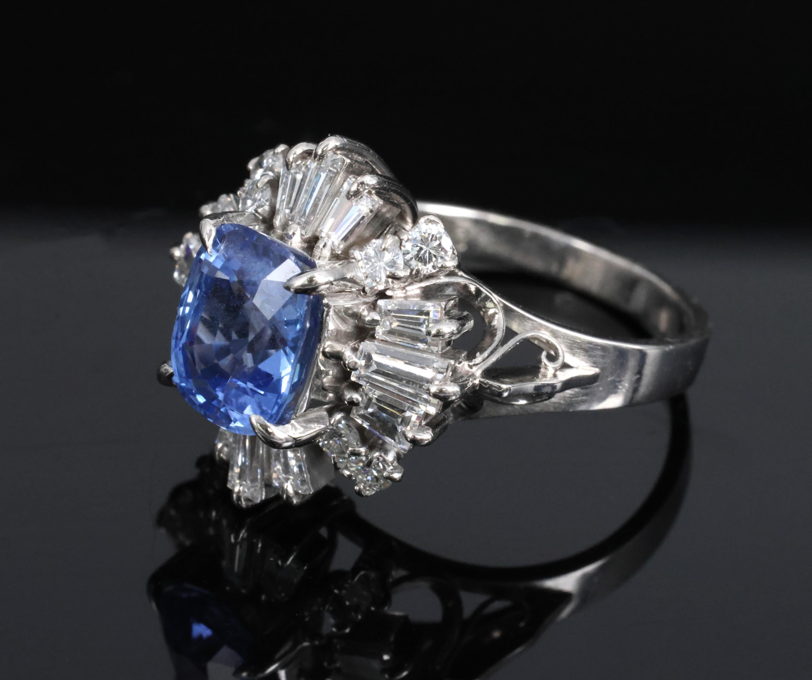 2.90ct GIA Ceylon No Heat Blue Sapphire & 1.33ct Diamond Platinum Ring Size 7.25