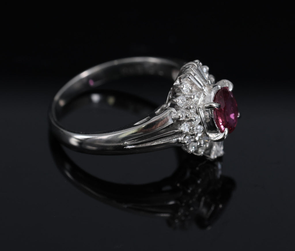 Vintage 0.75ct Ruby & 0.30ct Diamond Platinum Cocktail Cluster Ring Size 5.25