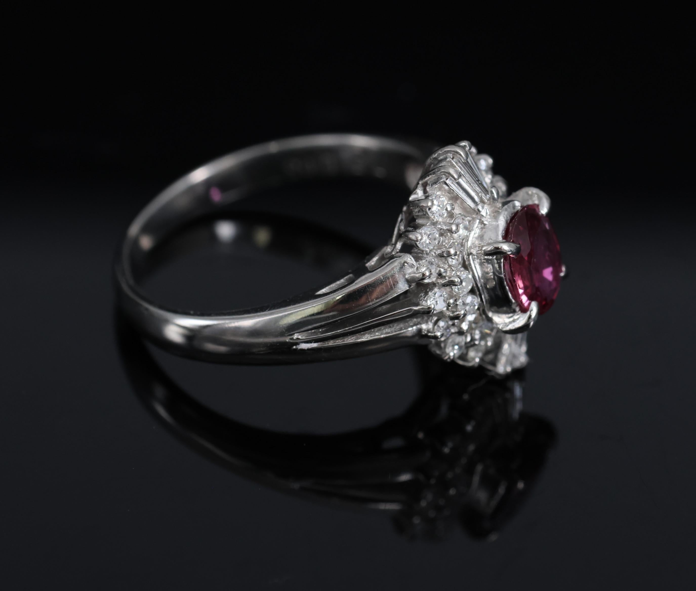 Vintage 0.75ct Ruby & 0.30ct Diamond Platinum Cocktail Cluster Ring Size 5.25