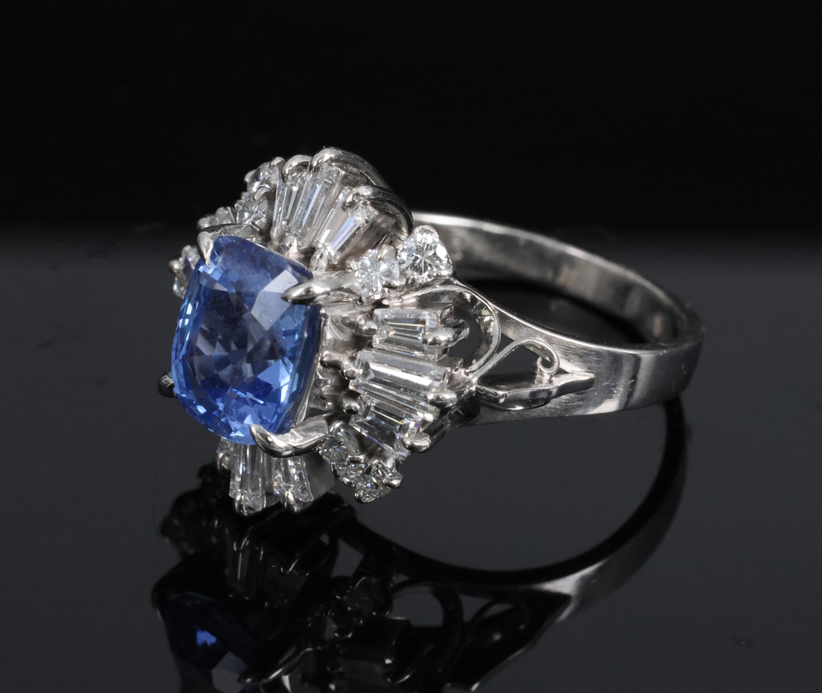 2.90ct GIA Ceylon No Heat Blue Sapphire & 1.33ct Diamond Platinum Ring Size 7.25