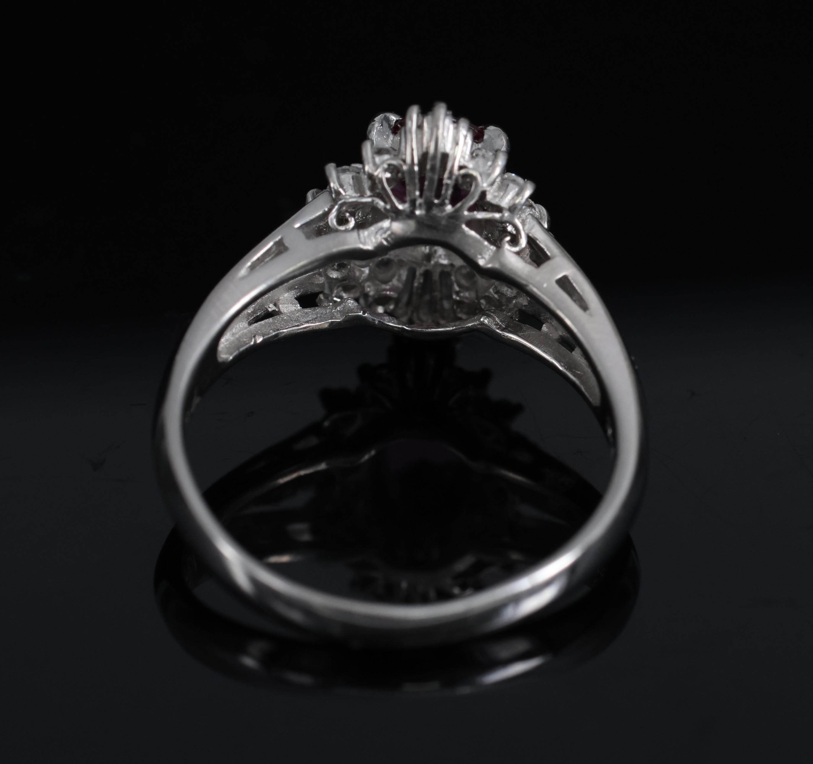 Vintage 0.75ct Ruby & 0.30ct Diamond Platinum Cocktail Cluster Ring Size 5.25