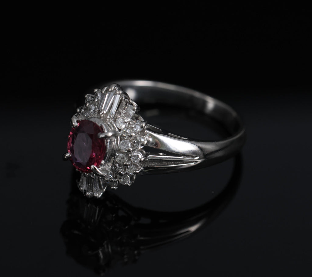 Vintage 0.75ct Ruby & 0.30ct Diamond Platinum Cocktail Cluster Ring Size 5.25