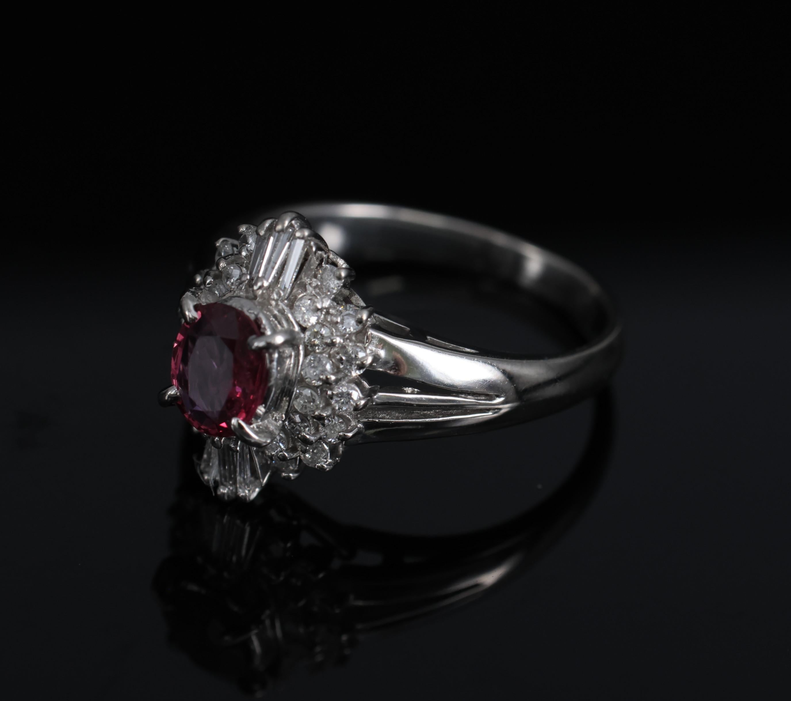 Vintage 0.75ct Ruby & 0.30ct Diamond Platinum Cocktail Cluster Ring Size 5.25
