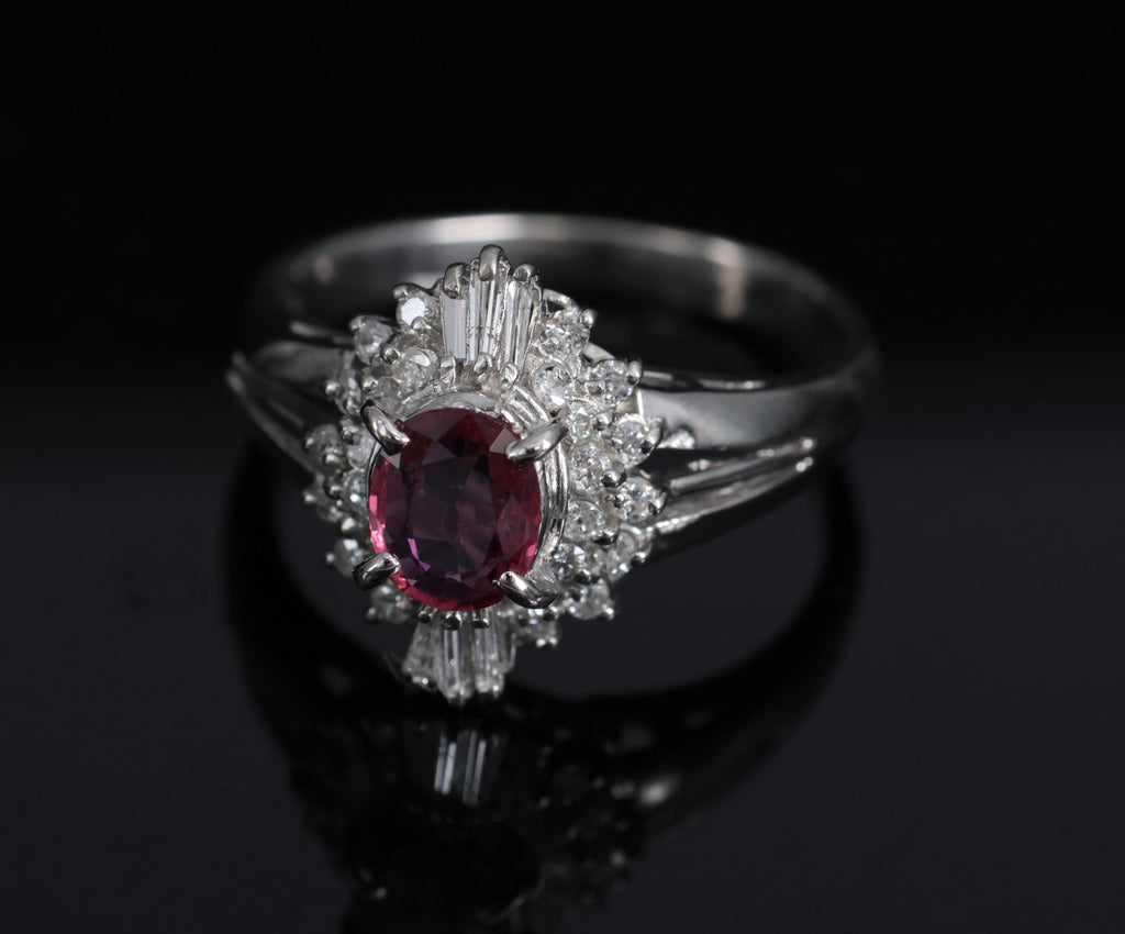 Vintage 0.75ct Ruby & 0.30ct Diamond Platinum Cocktail Cluster Ring Size 5.25
