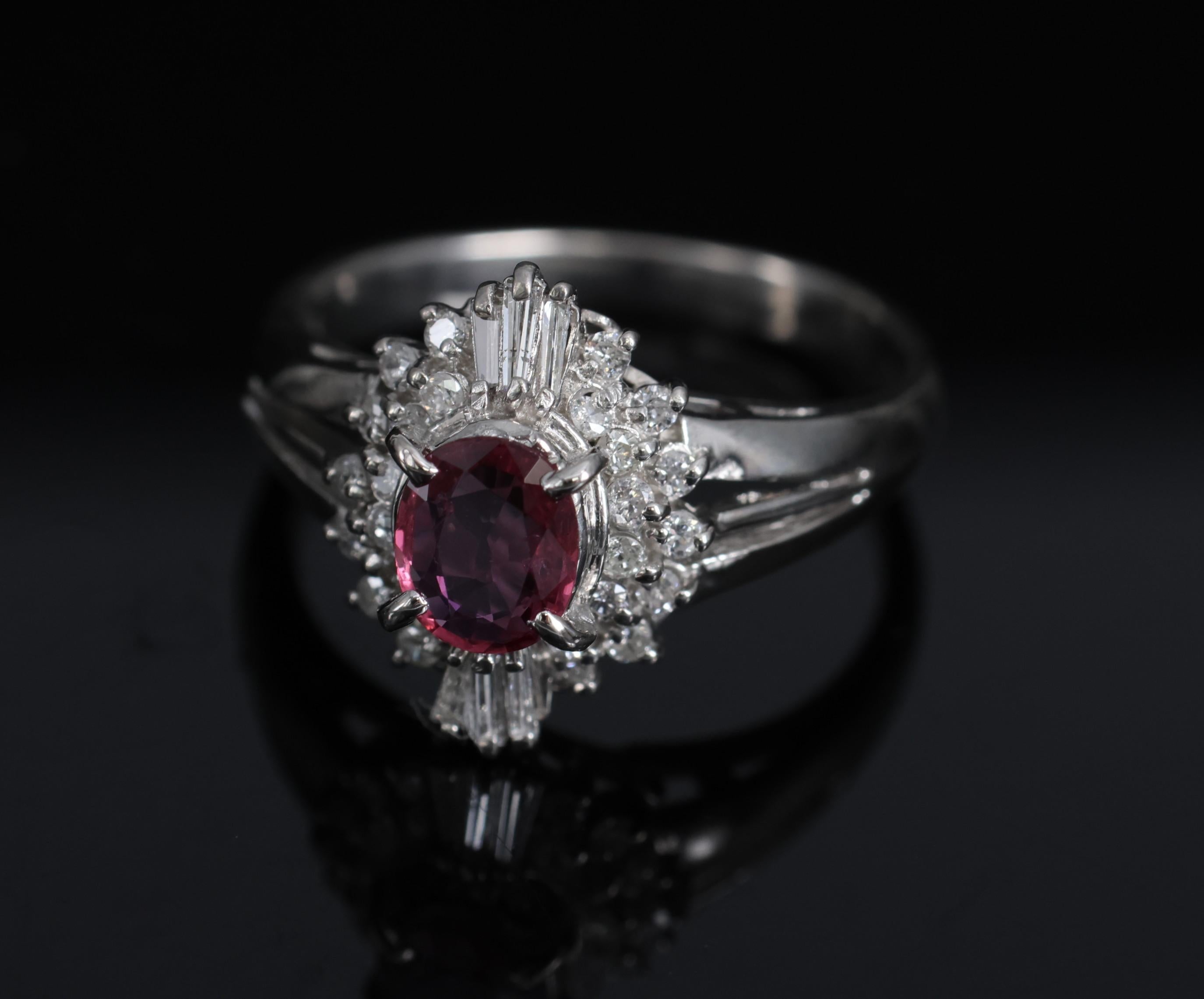 Vintage 0.75ct Ruby & 0.30ct Diamond Platinum Cocktail Cluster Ring Size 5.25