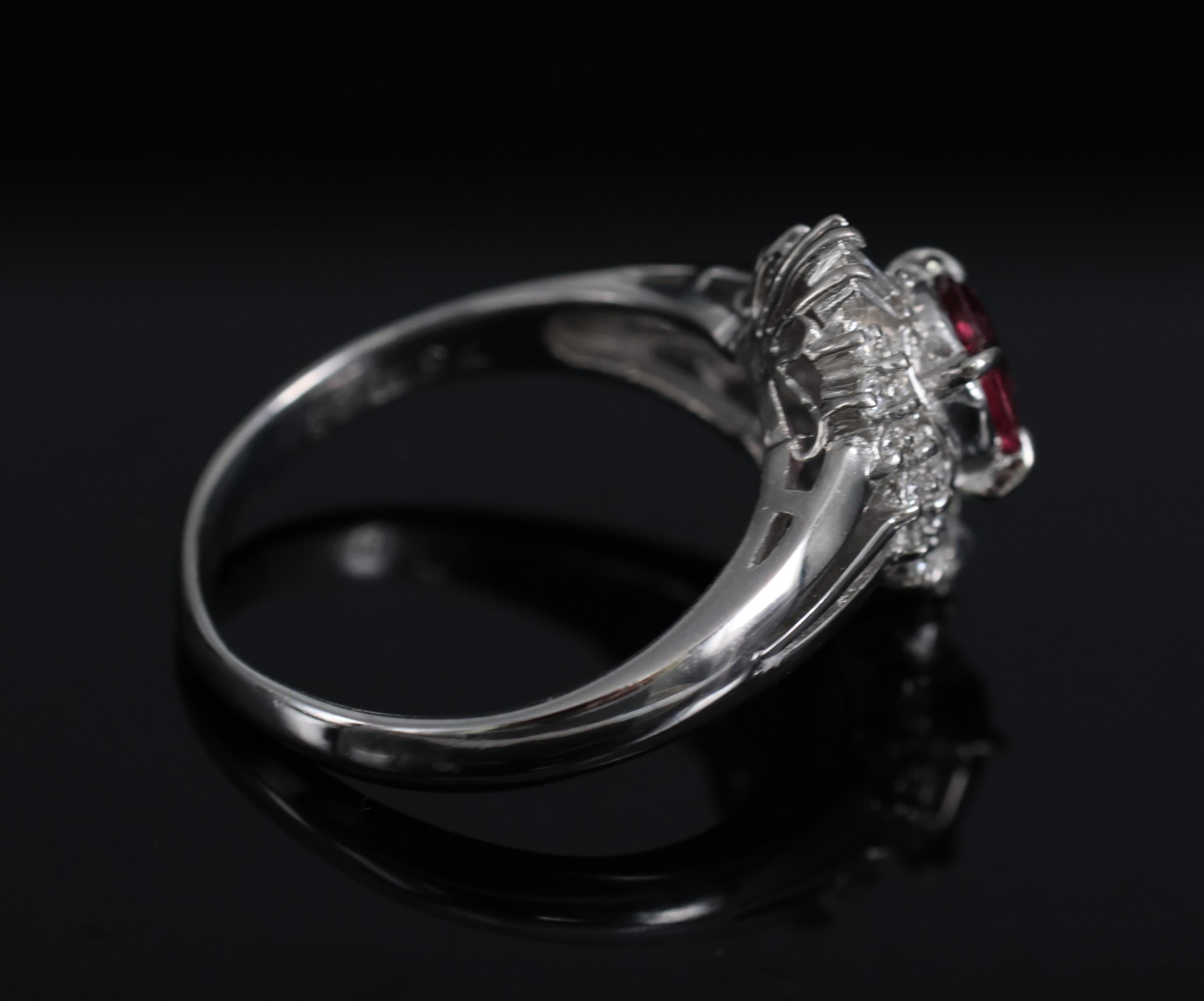 Vintage 0.75ct Ruby & 0.30ct Diamond Platinum Cocktail Cluster Ring Size 5.25