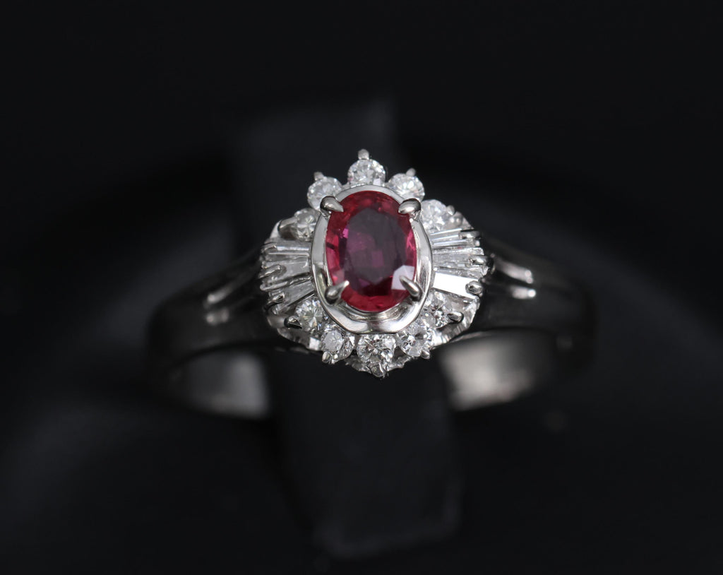 Vintage 0.23ct Ruby & 0.18ct Diamond Platinum Cocktail Ring Size 6.25