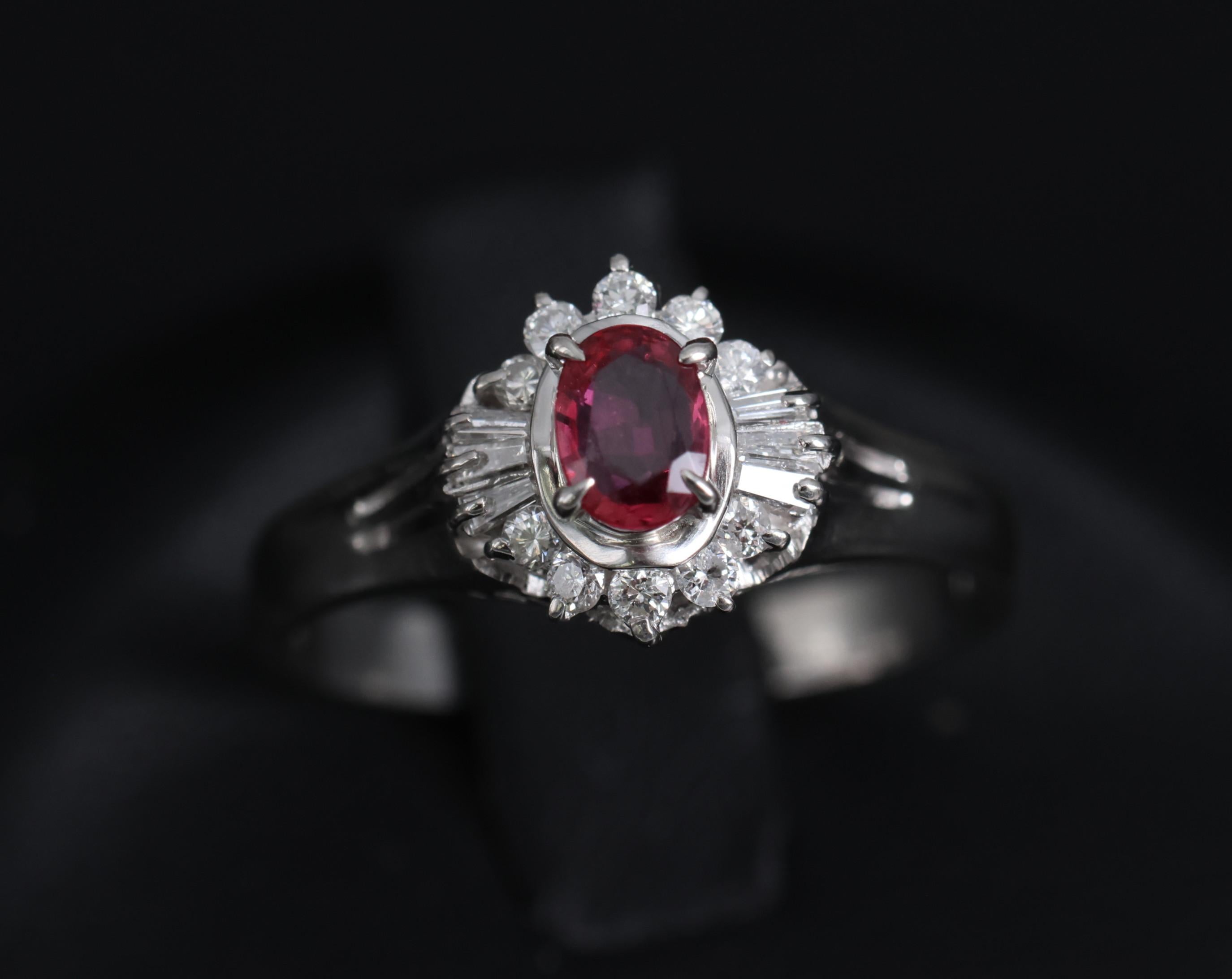Vintage 0.23ct Ruby & 0.18ct Diamond Platinum Cocktail Ring Size 6.25