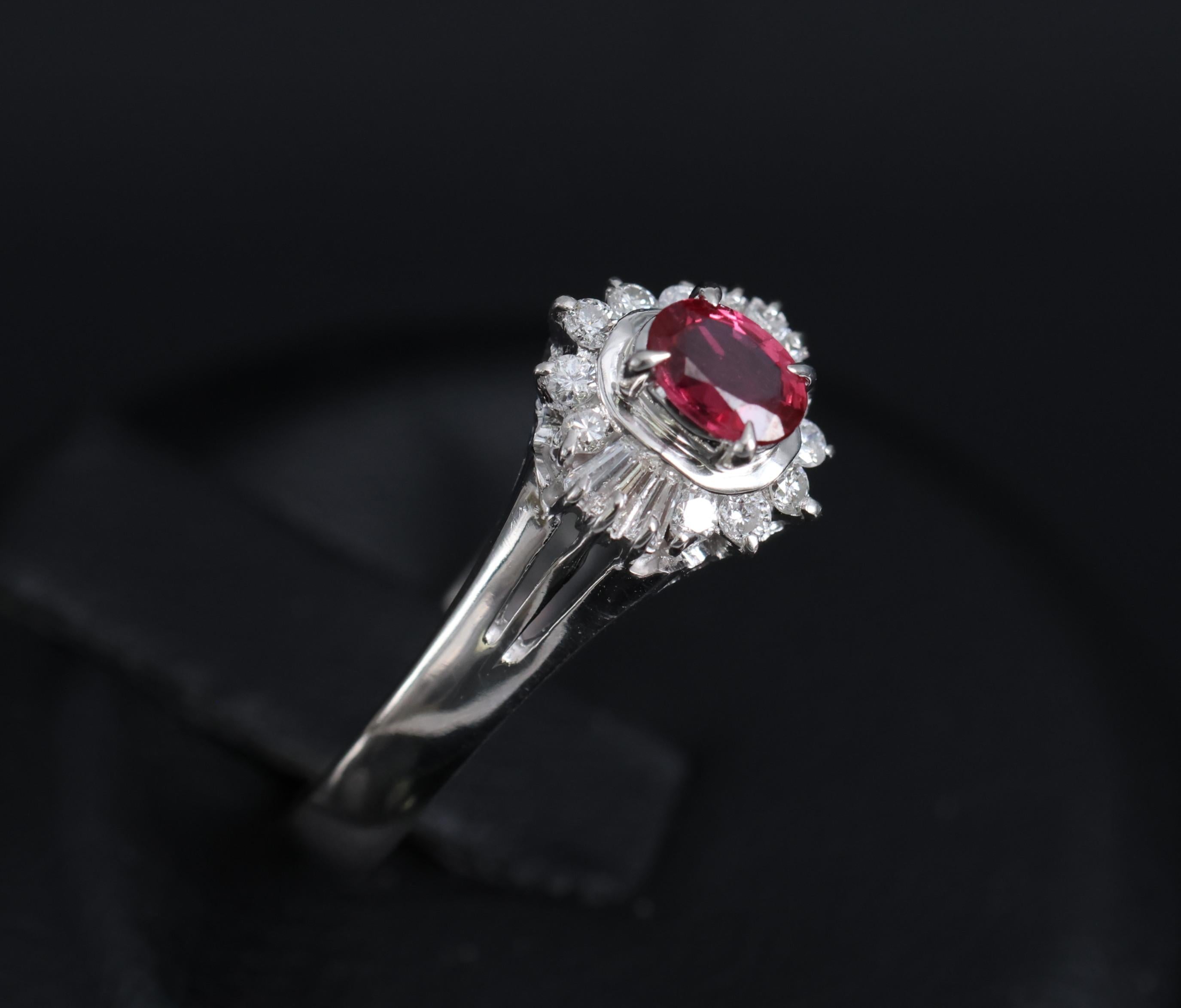Vintage 0.23ct Ruby & 0.18ct Diamond Platinum Cocktail Ring Size 6.25