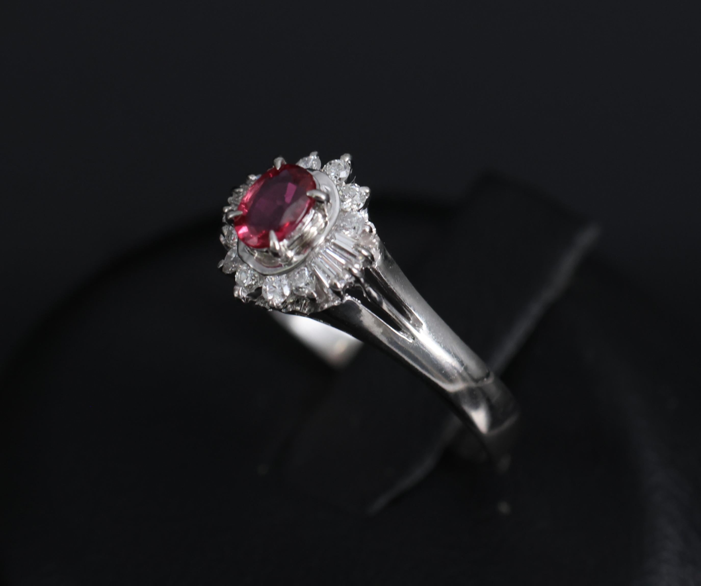 Vintage 0.23ct Ruby & 0.18ct Diamond Platinum Cocktail Ring Size 6.25