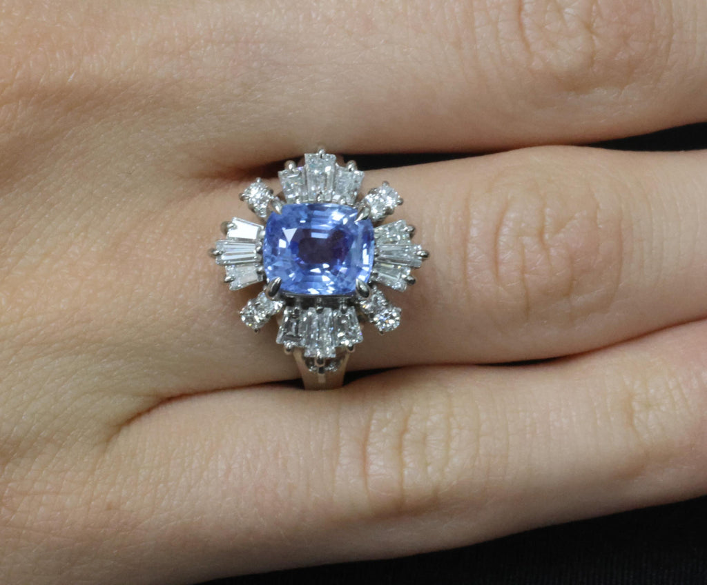 2.90ct GIA Ceylon No Heat Blue Sapphire & 1.33ct Diamond Platinum Ring Size 7.25