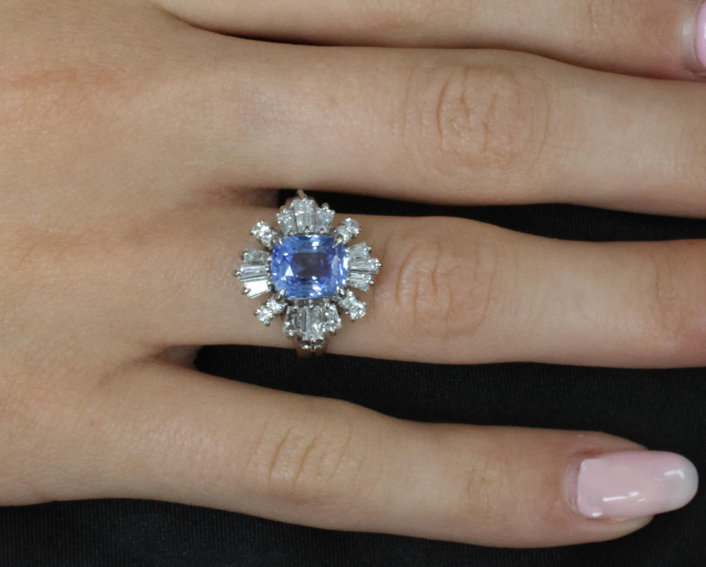 2.90ct GIA Ceylon No Heat Blue Sapphire & 1.33ct Diamond Platinum Ring Size 7.25