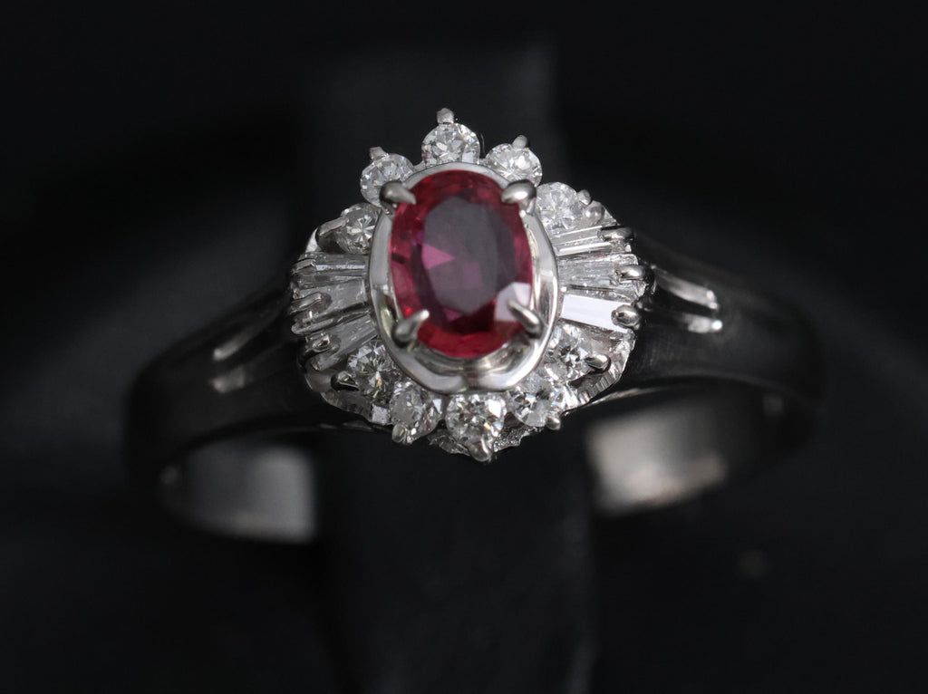 Vintage 0.23ct Ruby & 0.18ct Diamond Platinum Cocktail Ring Size 6.25