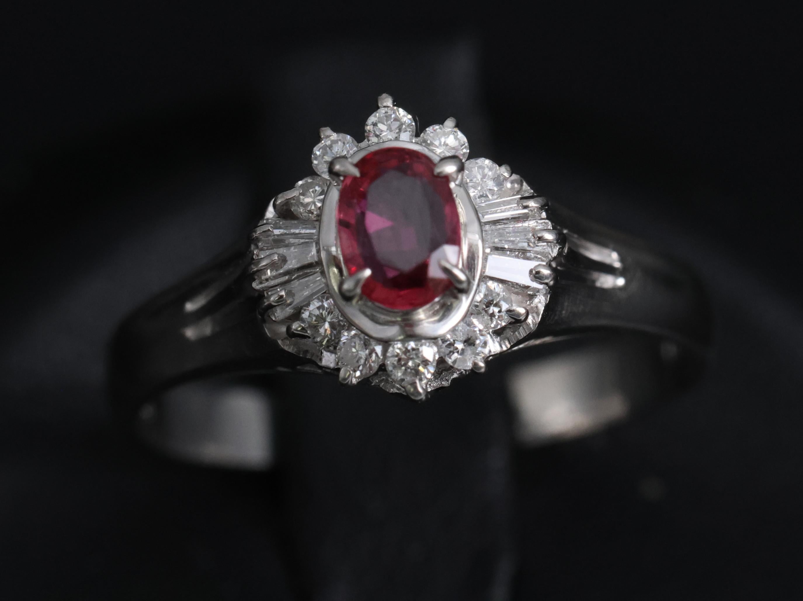 Vintage 0.23ct Ruby & 0.18ct Diamond Platinum Cocktail Ring Size 6.25