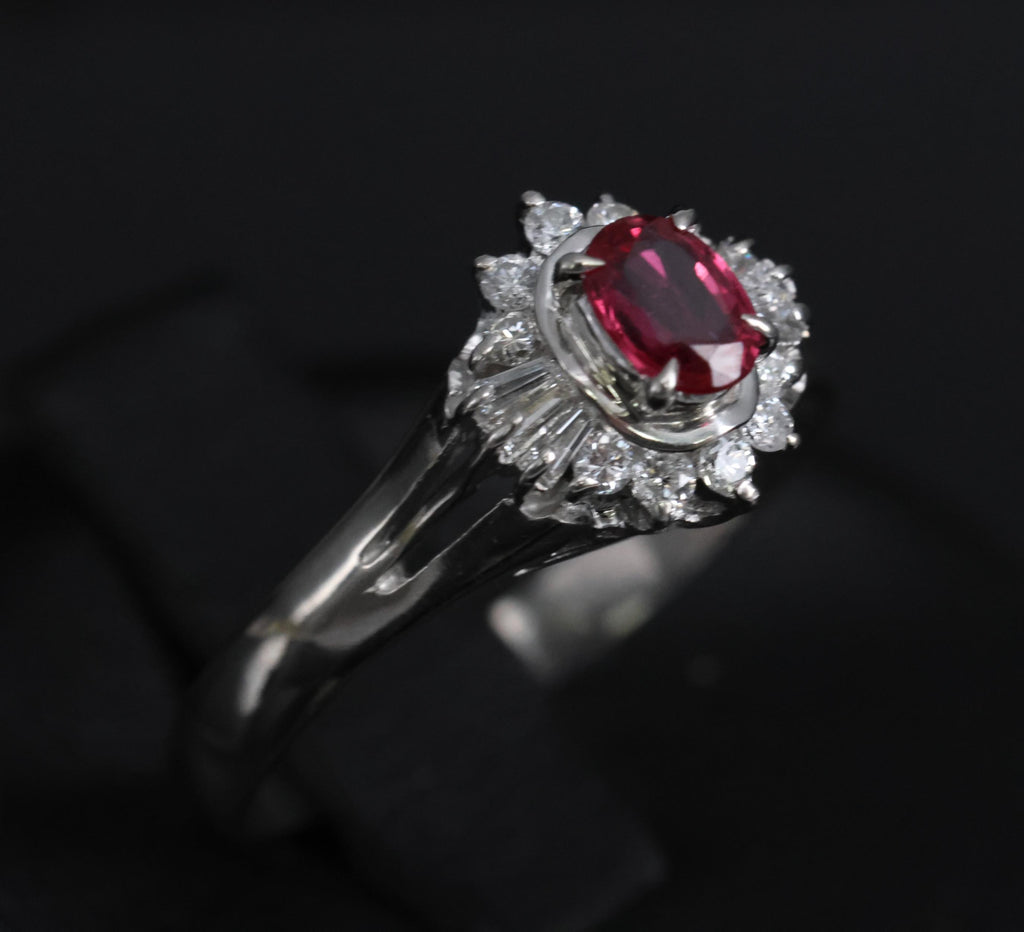 Vintage 0.23ct Ruby & 0.18ct Diamond Platinum Cocktail Ring Size 6.25