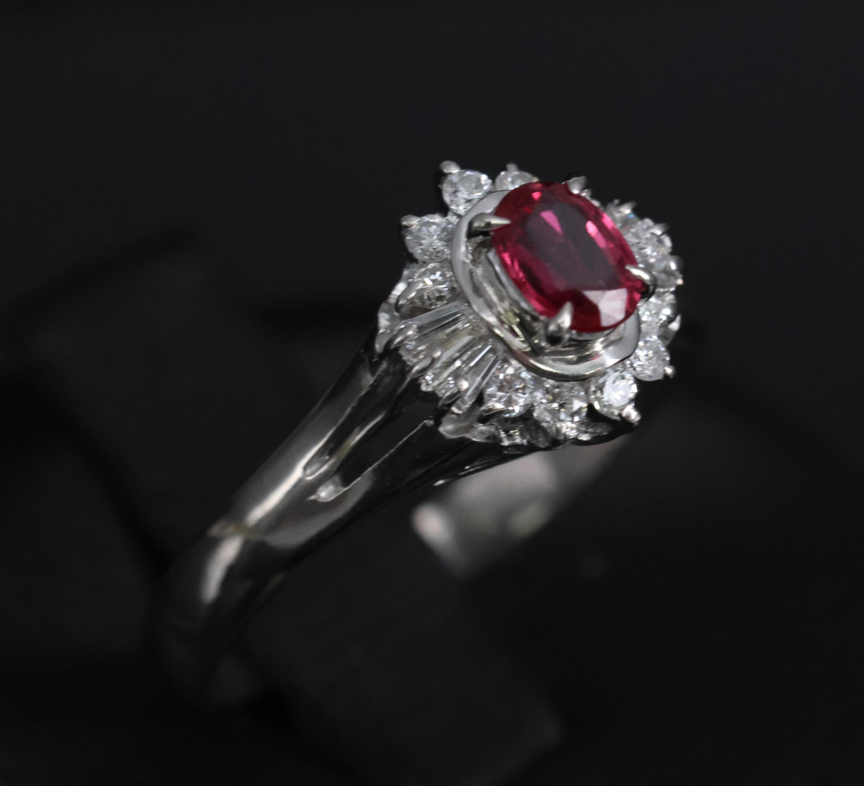Vintage 0.23ct Ruby & 0.18ct Diamond Platinum Cocktail Ring Size 6.25
