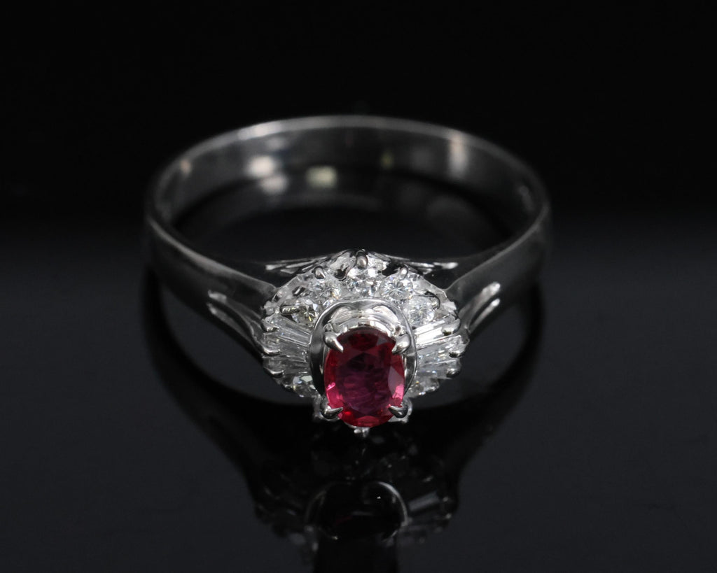 Vintage 0.23ct Ruby & 0.18ct Diamond Platinum Cocktail Ring Size 6.25