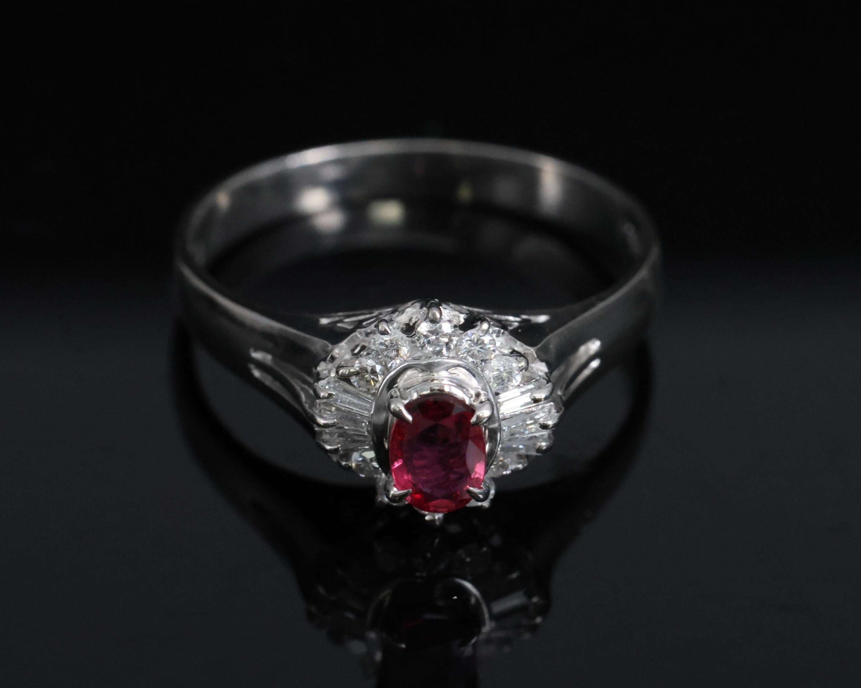 Vintage 0.23ct Ruby & 0.18ct Diamond Platinum Cocktail Ring Size 6.25
