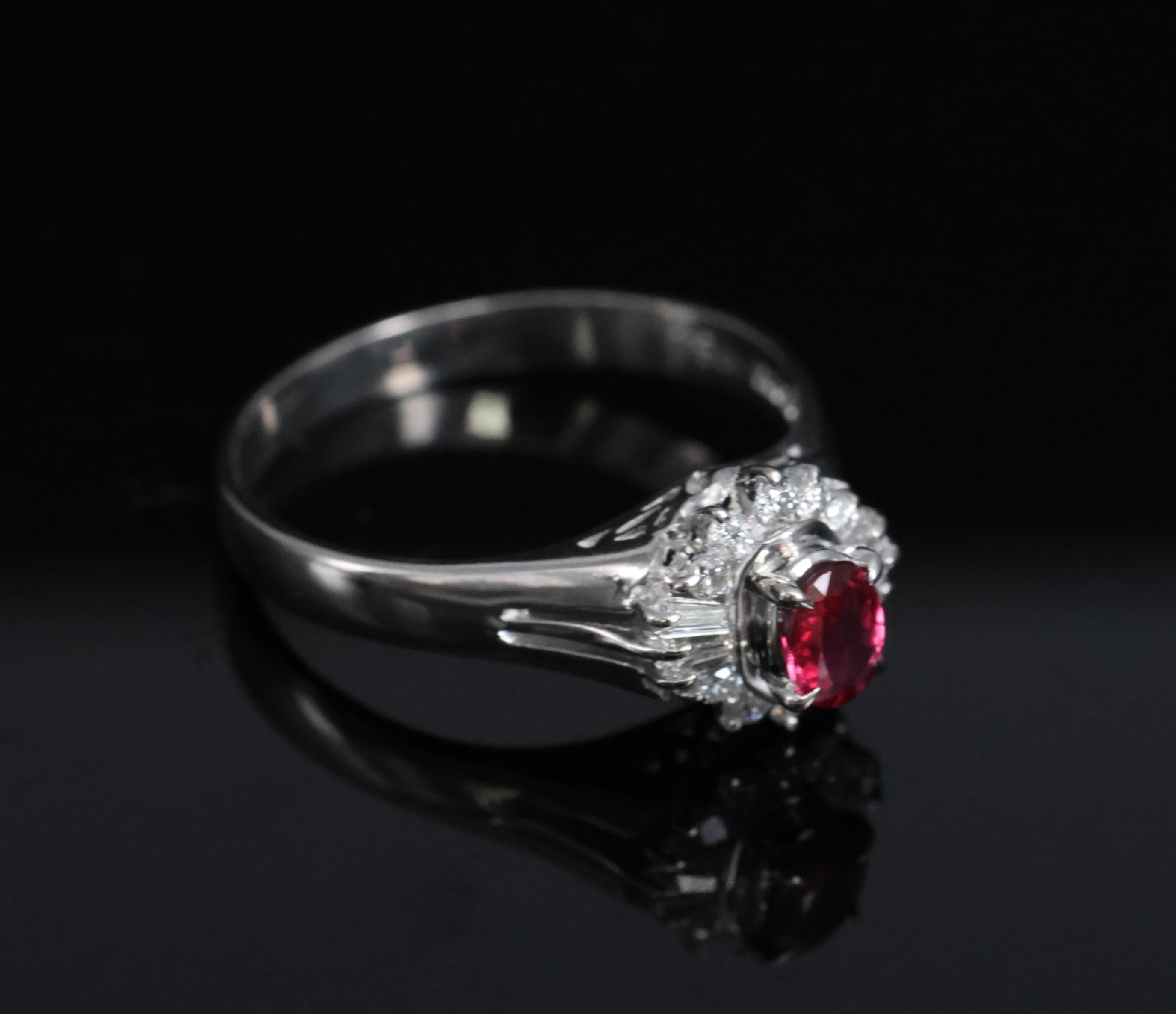 Vintage 0.23ct Ruby & 0.18ct Diamond Platinum Cocktail Ring Size 6.25