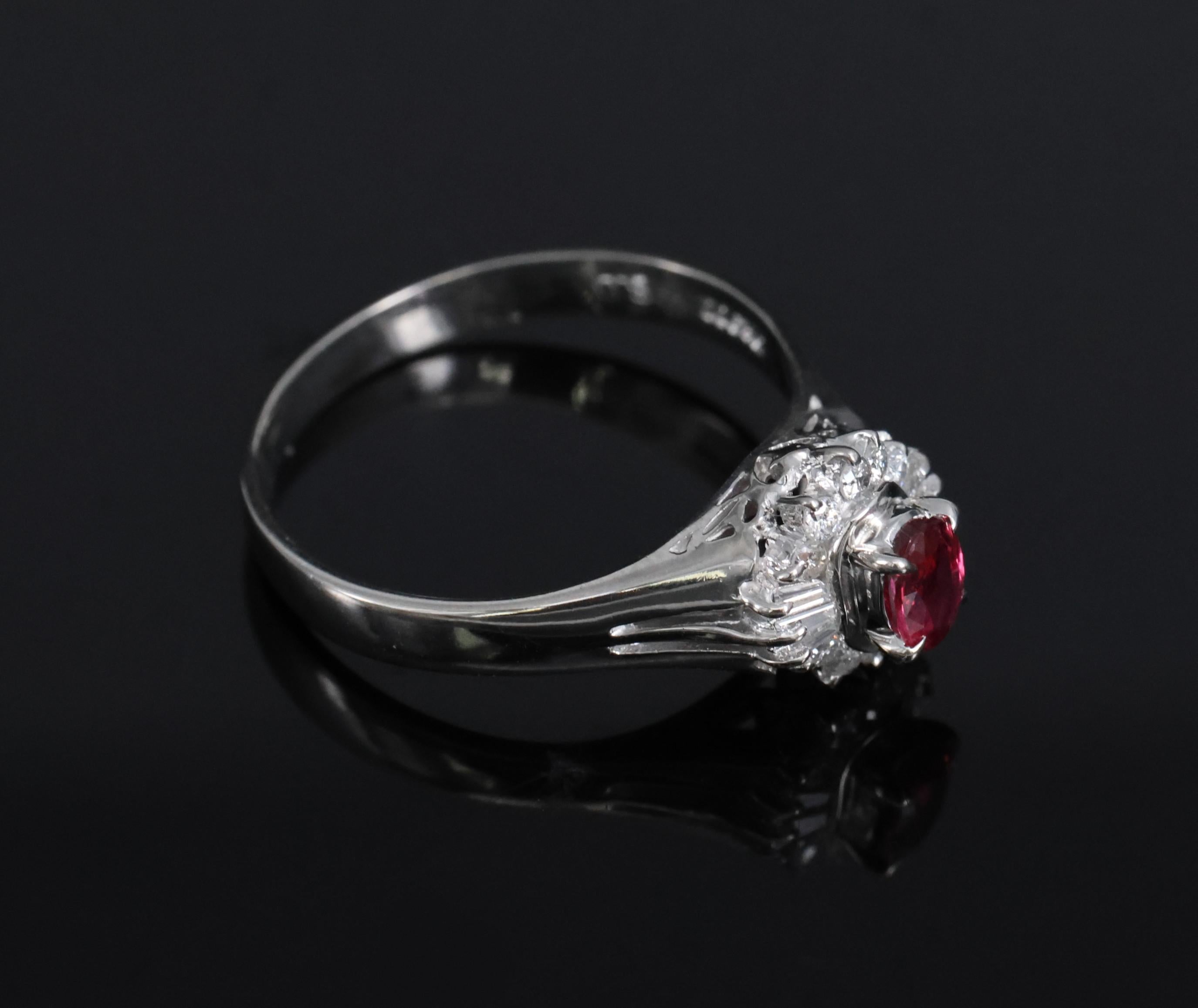 Vintage 0.23ct Ruby & 0.18ct Diamond Platinum Cocktail Ring Size 6.25