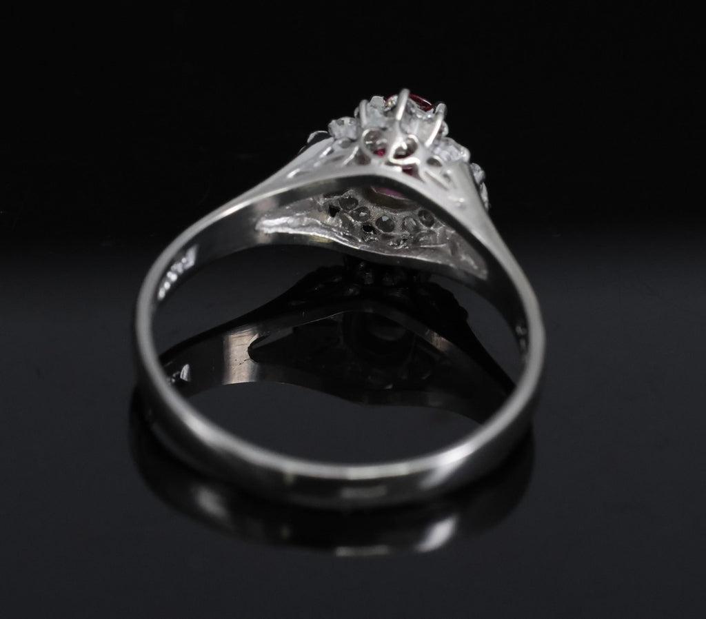 Vintage 0.23ct Ruby & 0.18ct Diamond Platinum Cocktail Ring Size 6.25