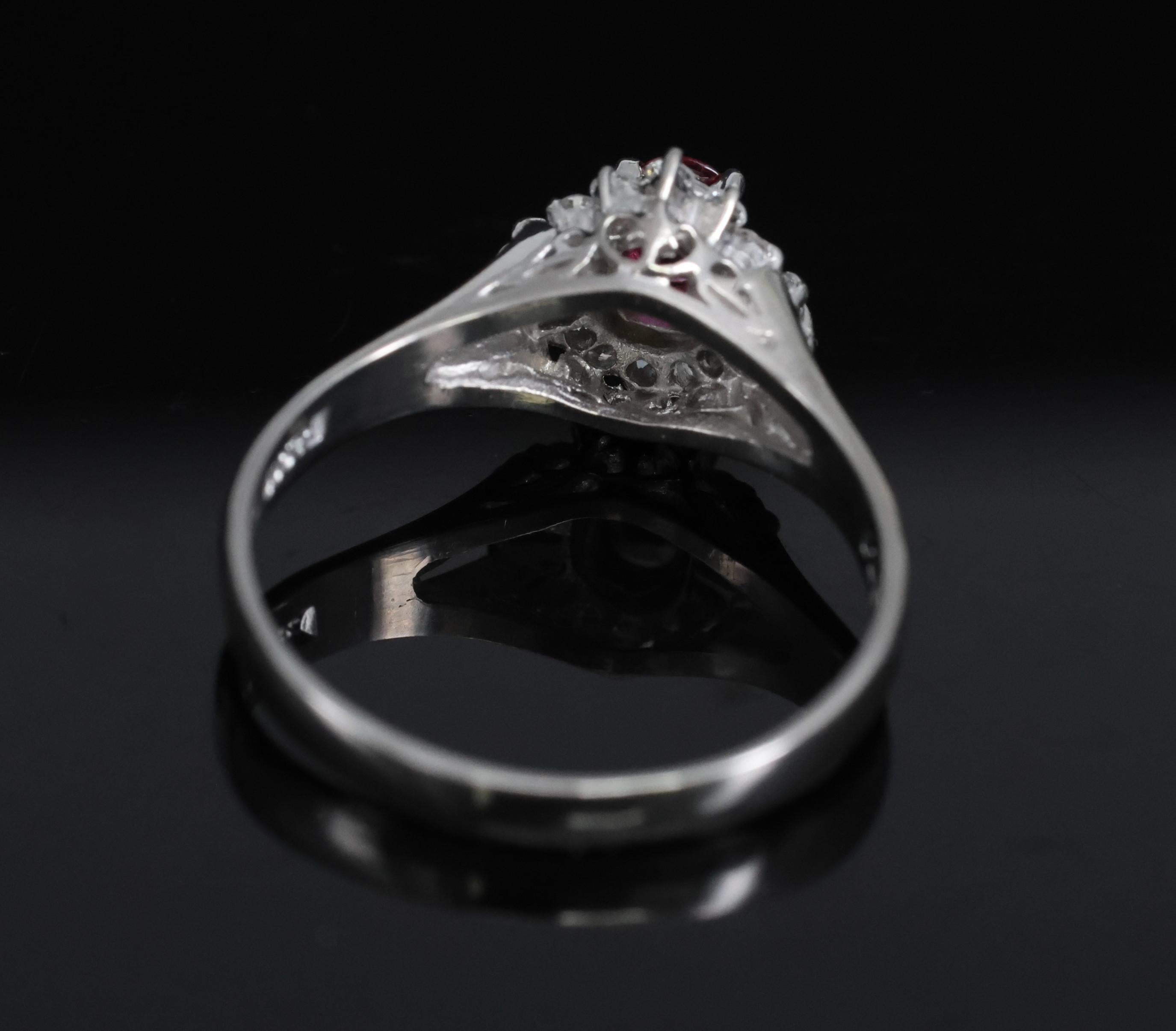 Vintage 0.23ct Ruby & 0.18ct Diamond Platinum Cocktail Ring Size 6.25
