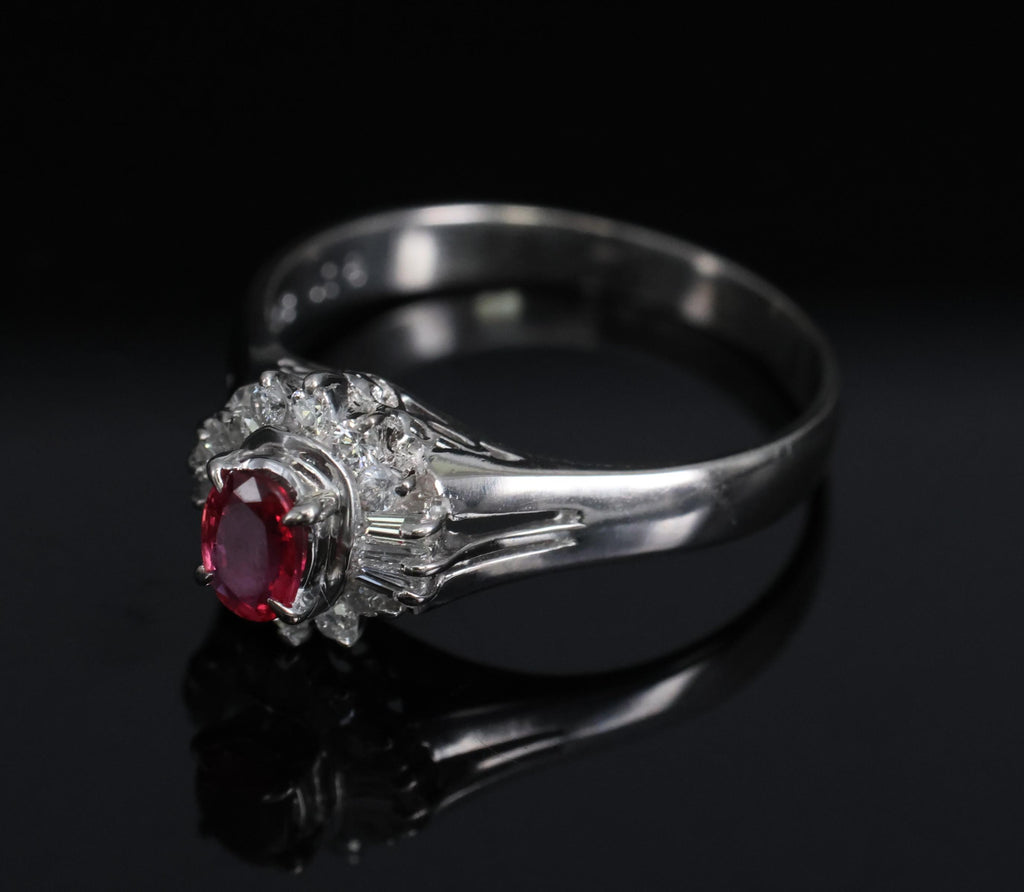 Vintage 0.23ct Ruby & 0.18ct Diamond Platinum Cocktail Ring Size 6.25