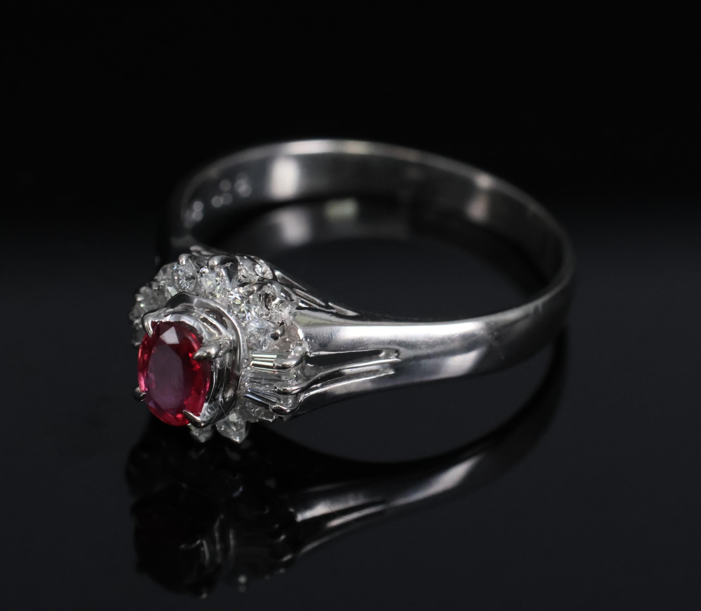 Vintage 0.23ct Ruby & 0.18ct Diamond Platinum Cocktail Ring Size 6.25