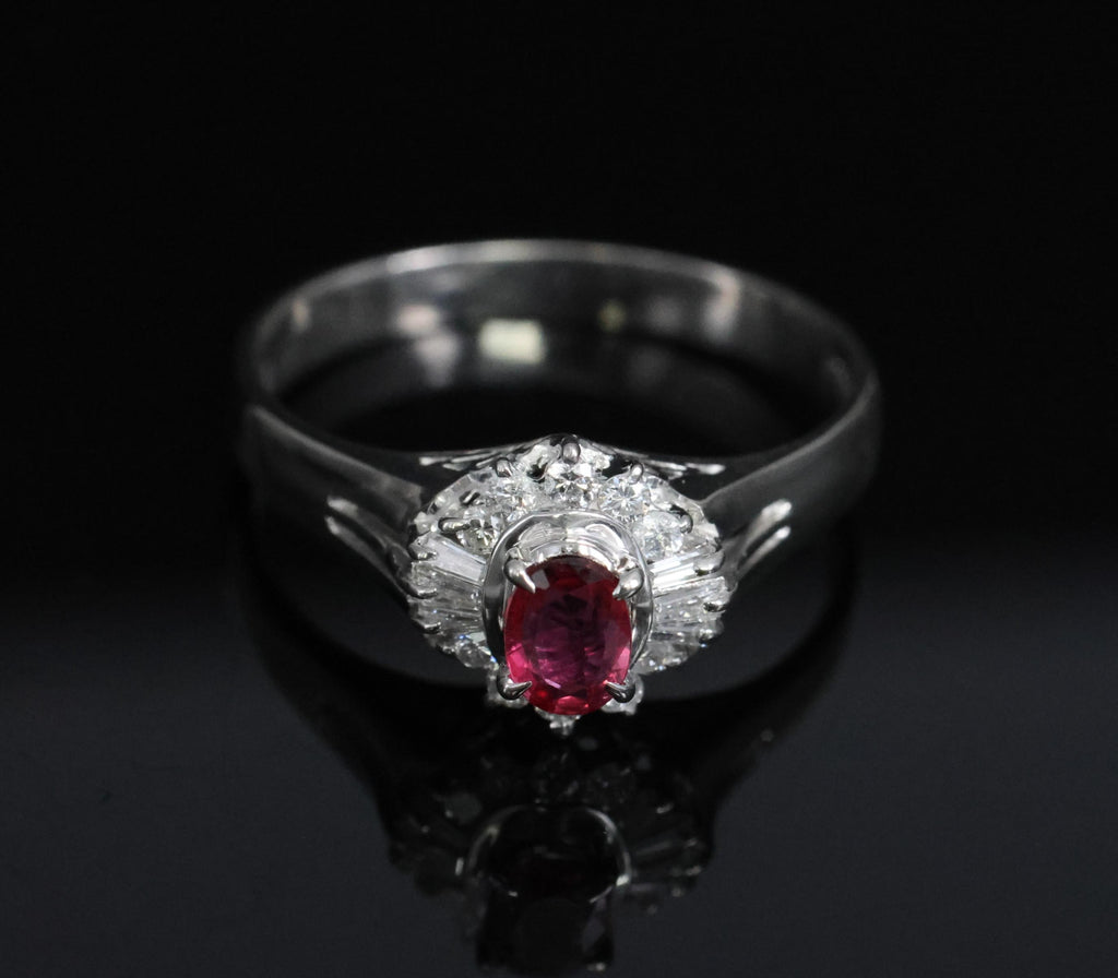 Vintage 0.23ct Ruby & 0.18ct Diamond Platinum Cocktail Ring Size 6.25
