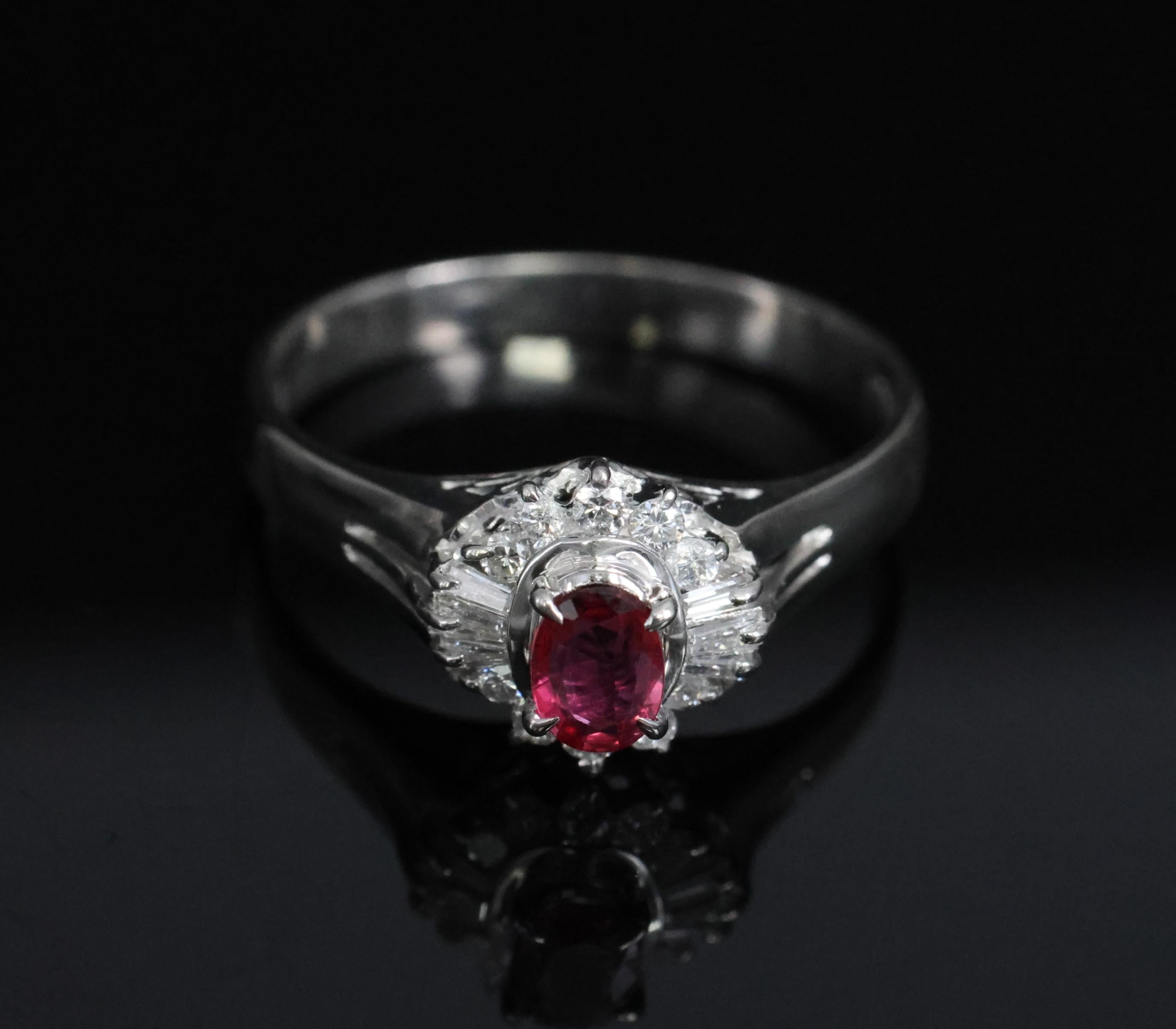 Vintage 0.23ct Ruby & 0.18ct Diamond Platinum Cocktail Ring Size 6.25