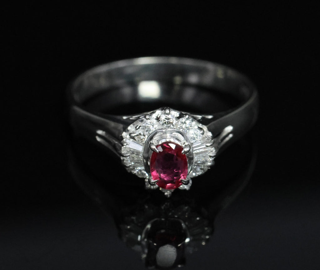 Vintage 0.23ct Ruby & 0.18ct Diamond Platinum Cocktail Ring Size 6.25