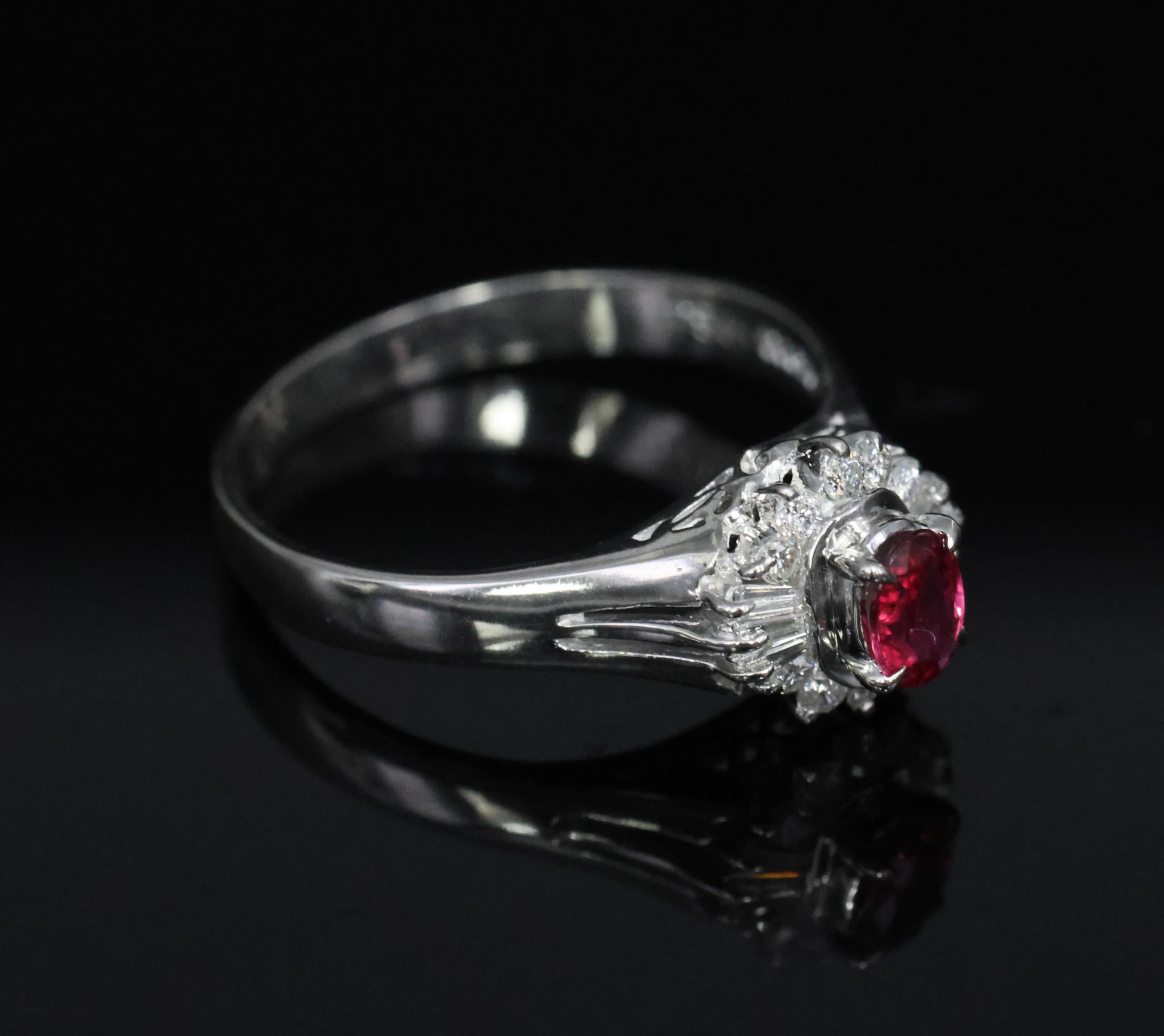 Vintage 0.23ct Ruby & 0.18ct Diamond Platinum Cocktail Ring Size 6.25