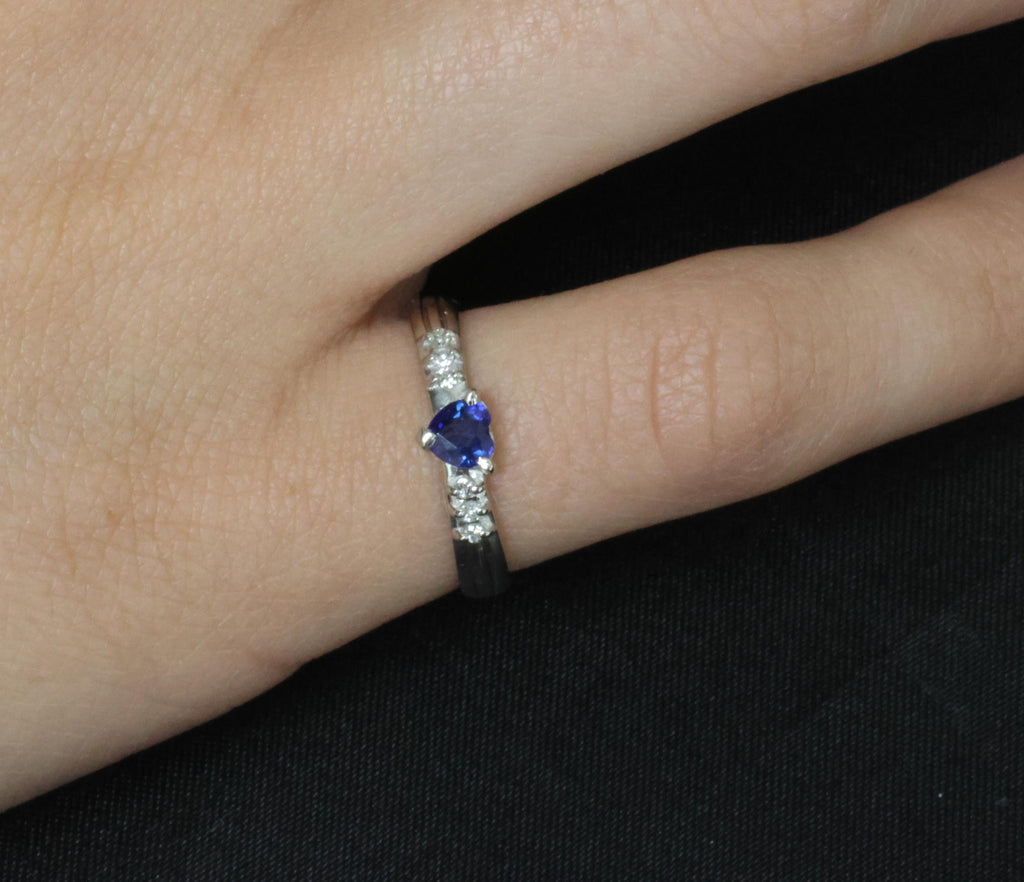 0.32ct Heart Royal Blue Natural Sapphire & 0.06ct Diamond Platinum Ring Size 5.5