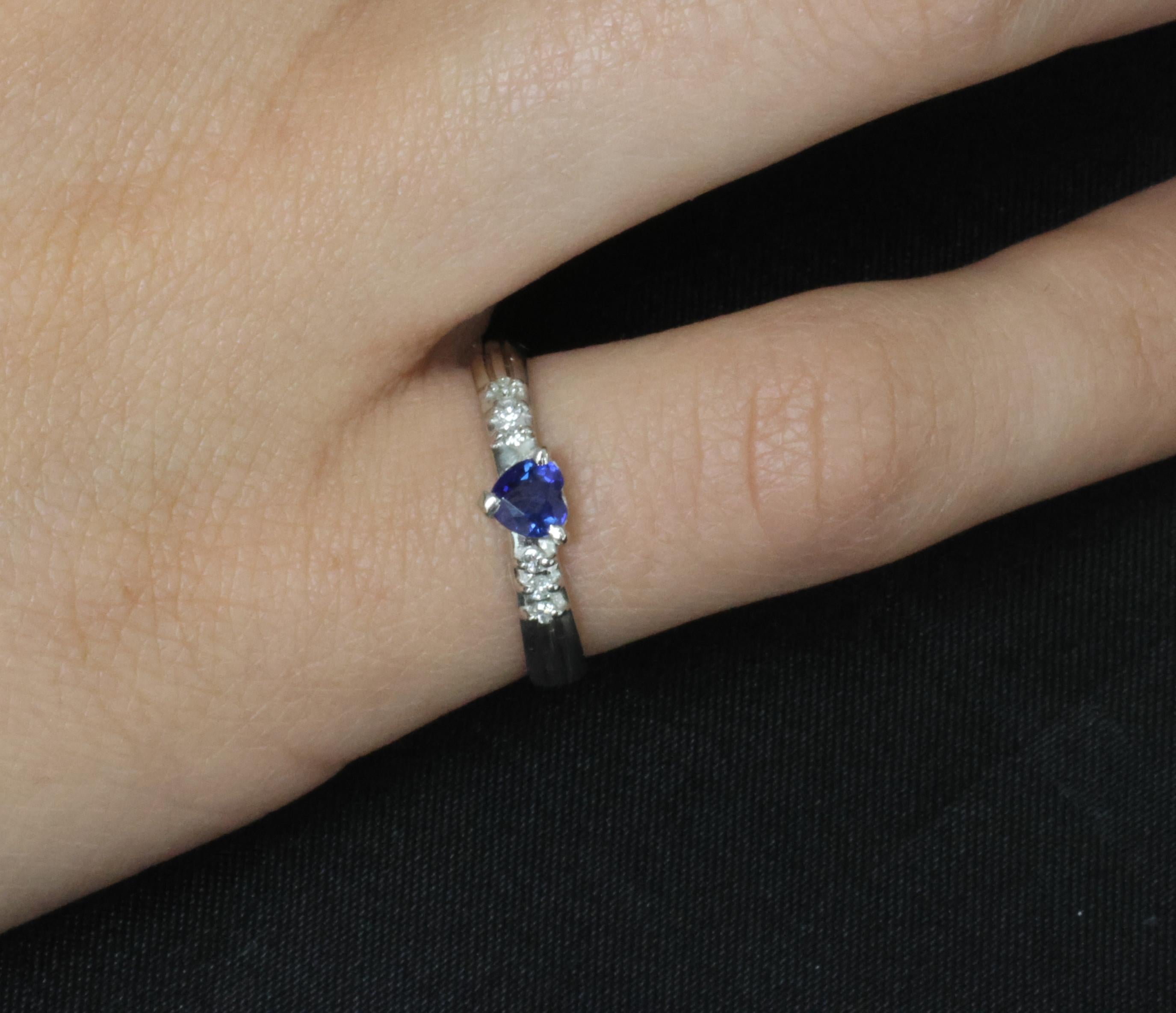 0.32ct Heart Royal Blue Natural Sapphire & 0.06ct Diamond Platinum Ring Size 5.5