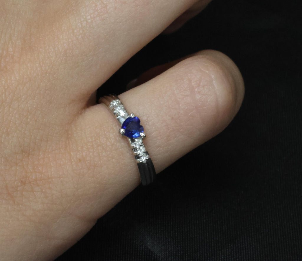 0.32ct Heart Royal Blue Natural Sapphire & 0.06ct Diamond Platinum Ring Size 5.5