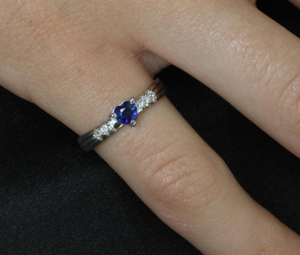0.32ct Heart Royal Blue Natural Sapphire & 0.06ct Diamond Platinum Ring Size 5.5