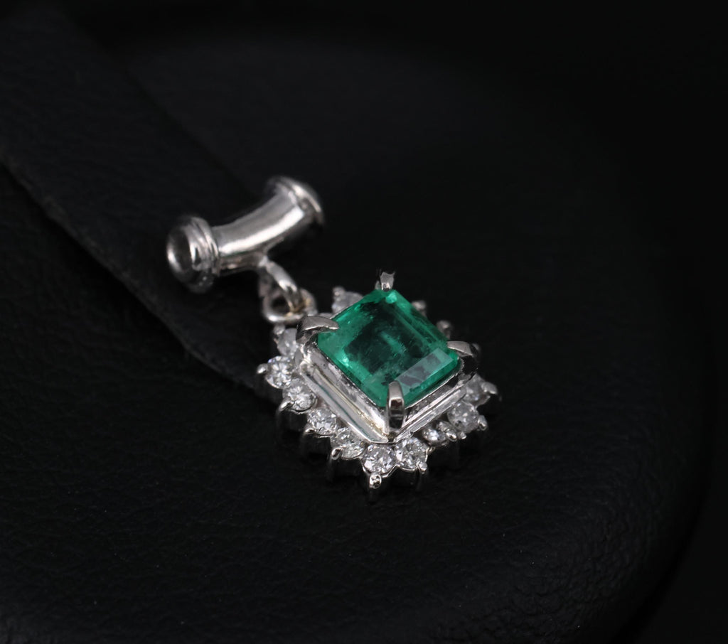 Fine Vintage 0.47 Colombian Emerald & 0.16 Diamond Platinum Pendant 2.0 Grams